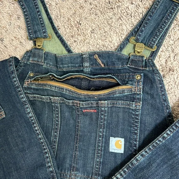 Carhartt Womens Denim Bib Overalls Dark Wash Double Front 102443 L 12/14 Regular - Picture 11 of 11